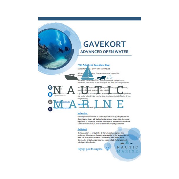 Gavekort Advanced Open Water Diver - incl. undervisnings materialer 